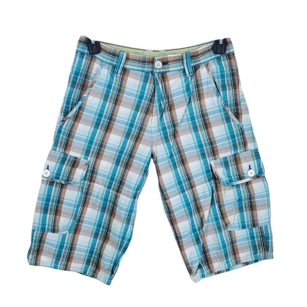 Vtg SilverTab Levis Cargo Plaid Jort Shorts Mens 29x14 Blue White India Madras